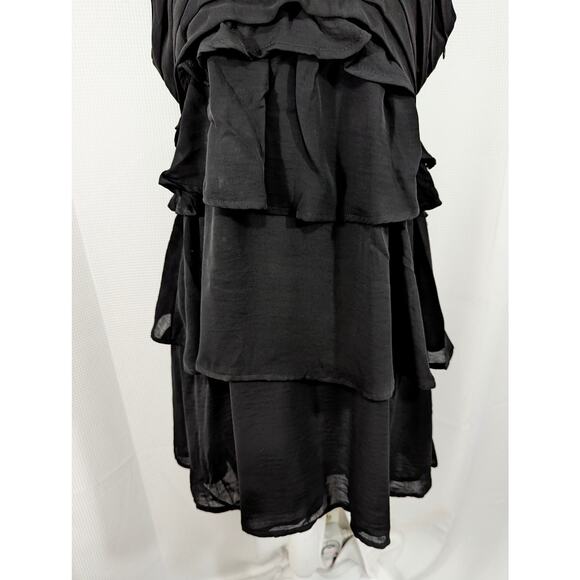 MNG! LUXE BLACK RUFFLED, LAYERED SILK LOOK (POLY) PARTY DRESS! FULLY LINED! SZ M - Picture 4 of 9